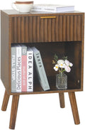 Mid Century Modern Nightstand - Fluted Wood Bedside Table