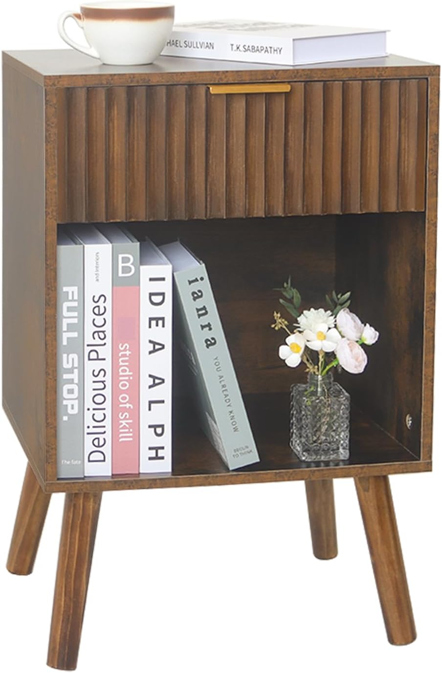 Mid Century Modern Nightstand with Drawer and Storage Space