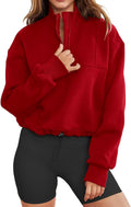 LEEDYA Womens Cropped Half Zip Sweatshirt - Oversized Casual Pullover