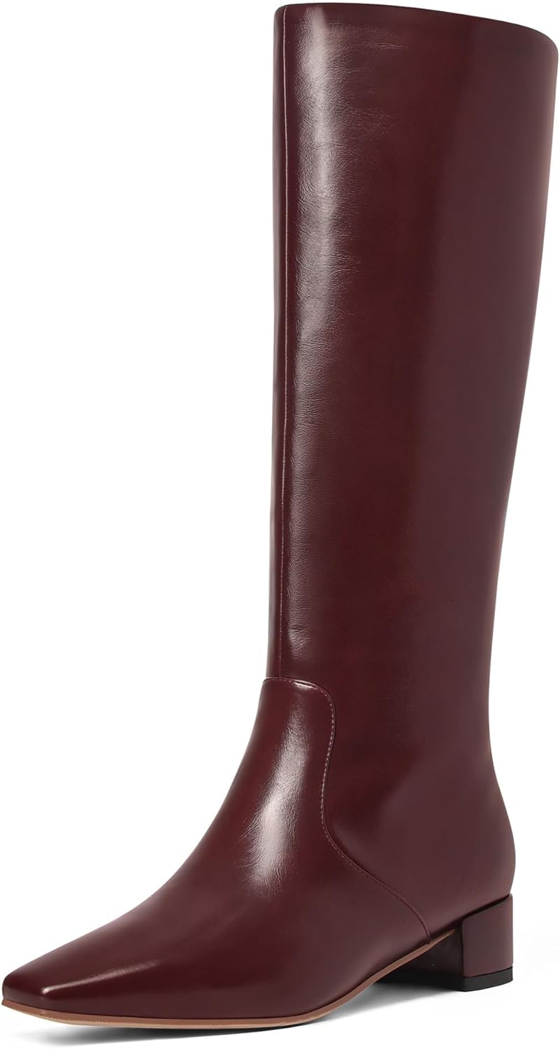 Knee High Boots for Women with Kitten Heel and Side Zipper