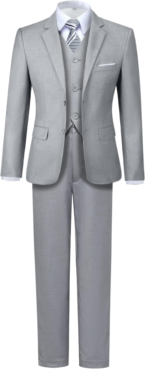 Boys' 5 Piece Formal Suit Set with Jacket, Vest, Pants, Shirt, Tie