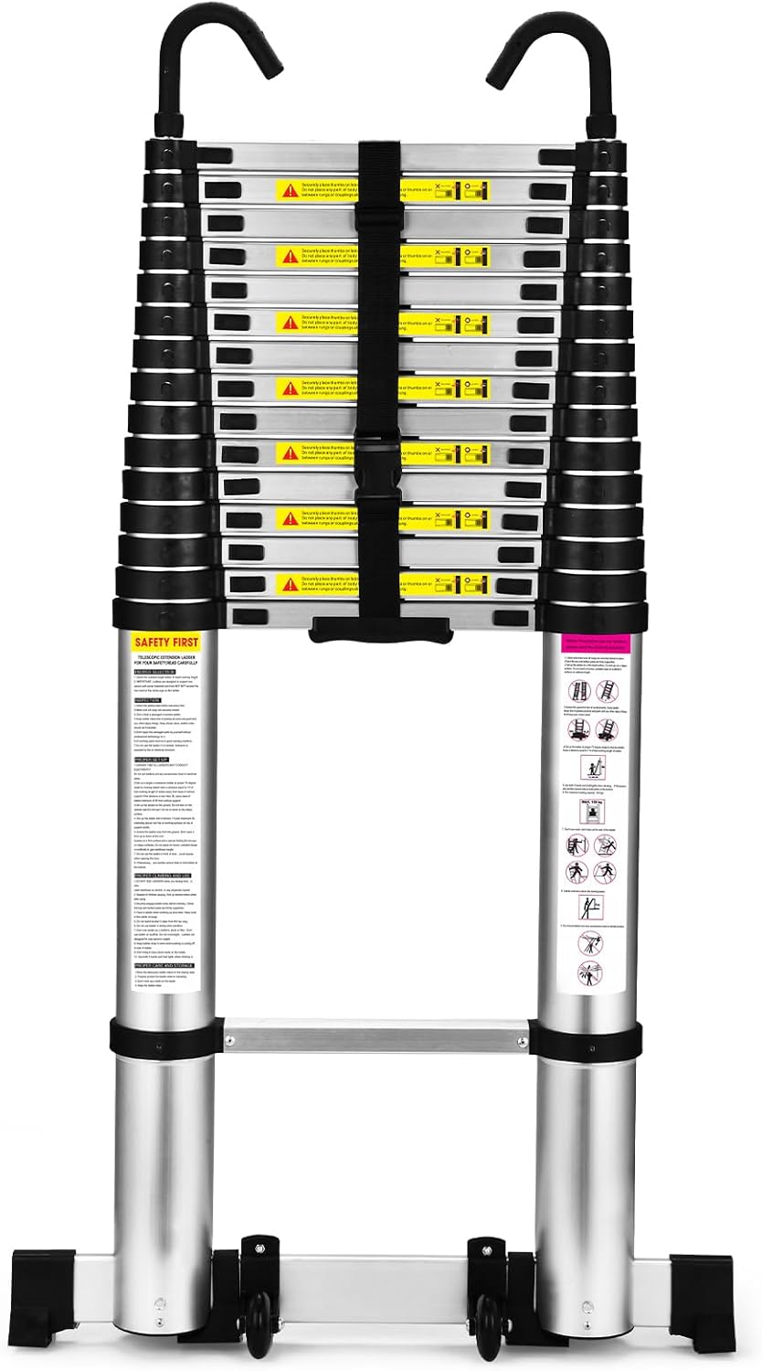 Telescoping Ladder 20.3 FT Lightweight Extension with Wheels