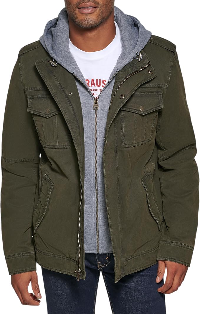 Levi's Men's Washed Cotton Hooded Military Jacket for All Seasons