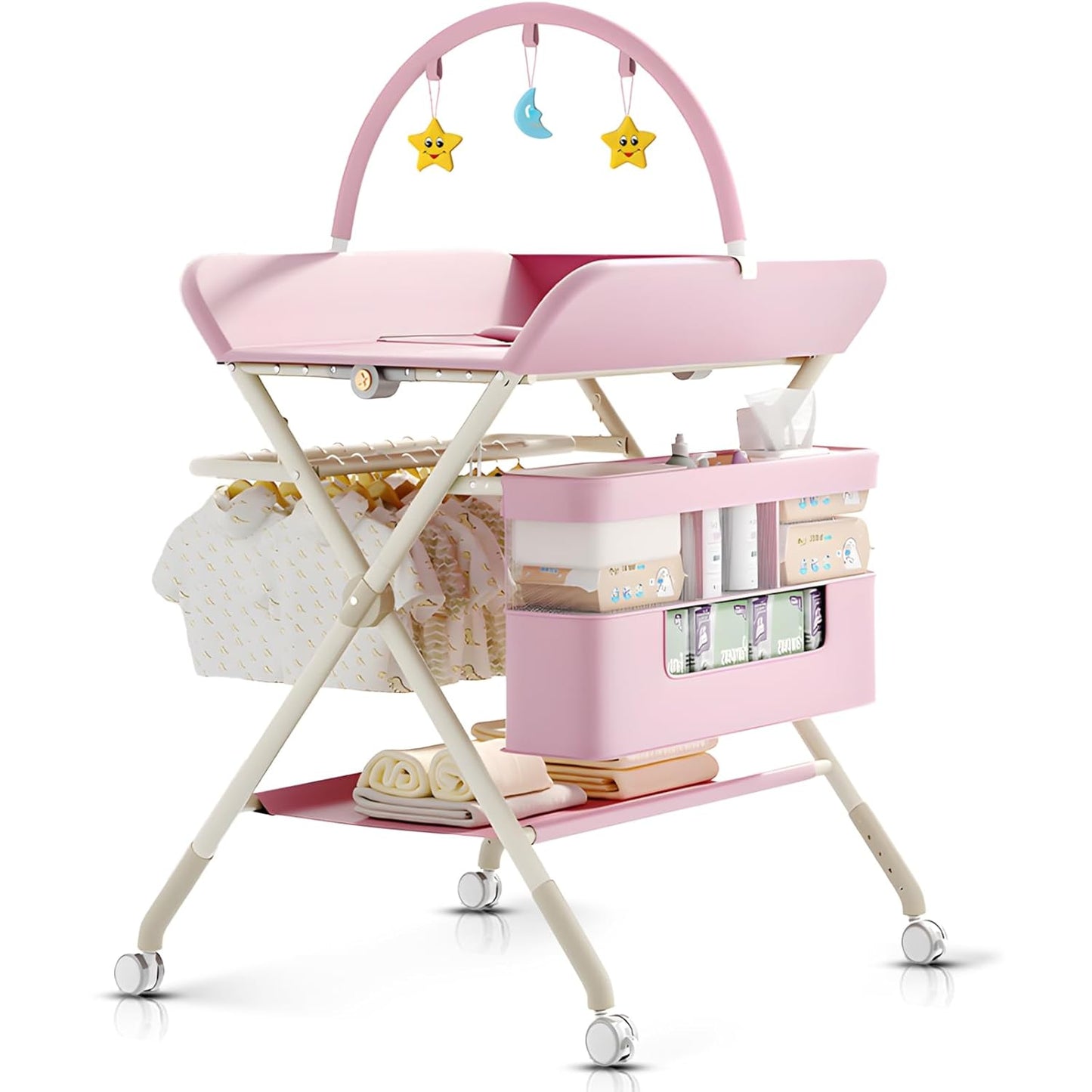 Foldable Portable Changing Table for Baby with Adjustable Height