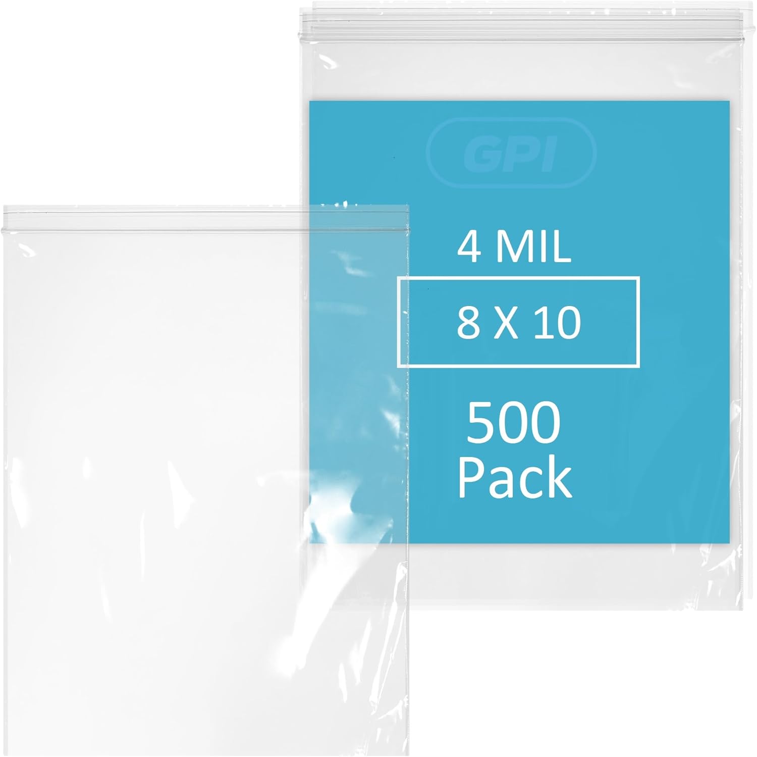 GPI 500 Count 8 in X 10 in Heavy-Duty Zip Bags for Storage