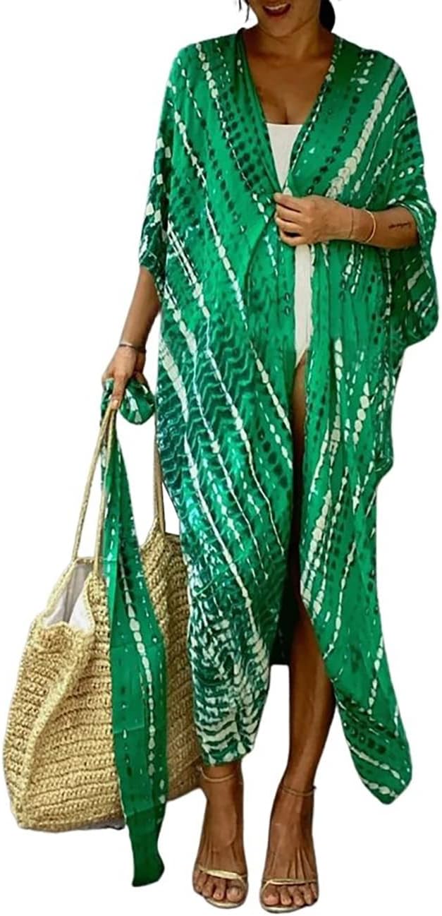 Stylish Tie Dye Open Front Long Kimono Cover Up for Women