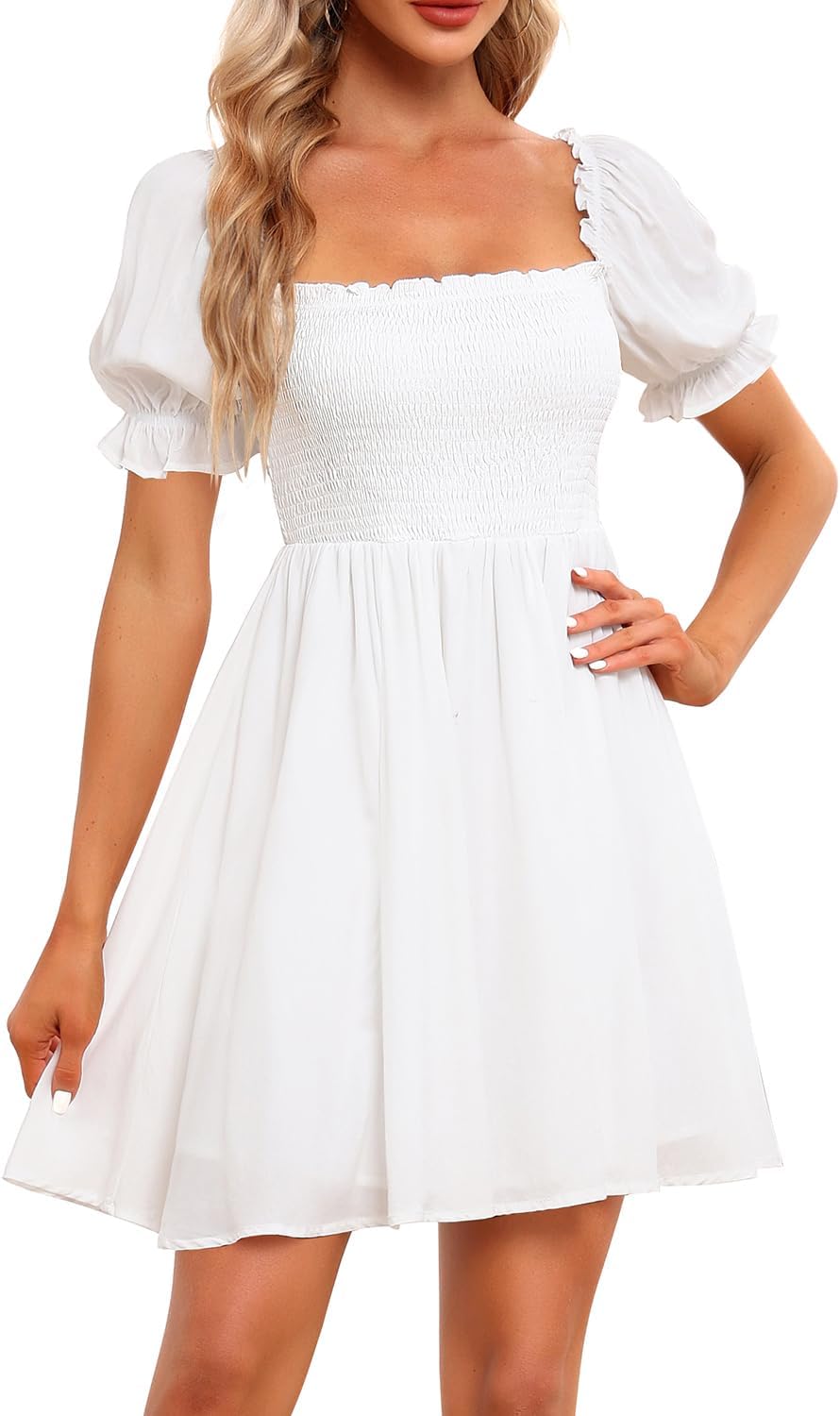 Holipick Women's Casual Square Neck Smocked Dress for All Occasions