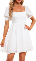 Holipick Square Neck Smocked Puff Sleeve A-Line Dress (Style 83LL)