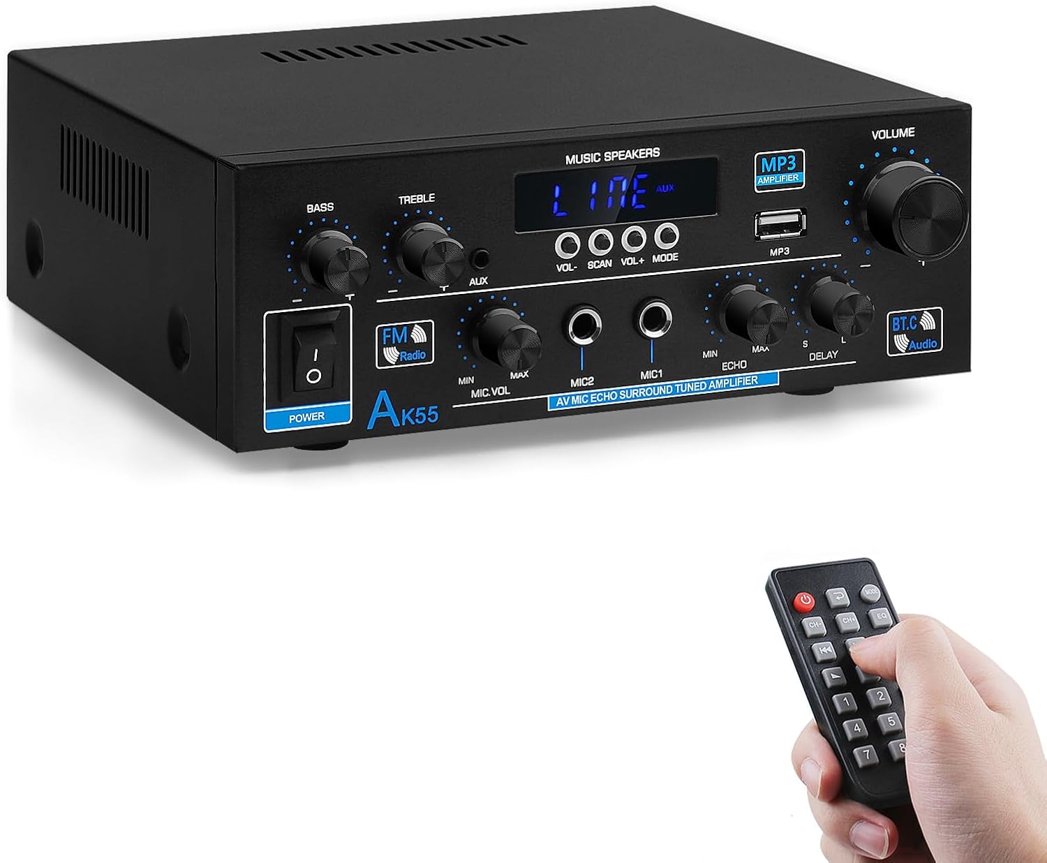AK-55 Bluetooth 5.0 HiFi Stereo Digital Audio Amplifier Receiver