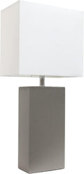 Modern Leather Table Lamp with White Fabric Shade - Sleek Accent