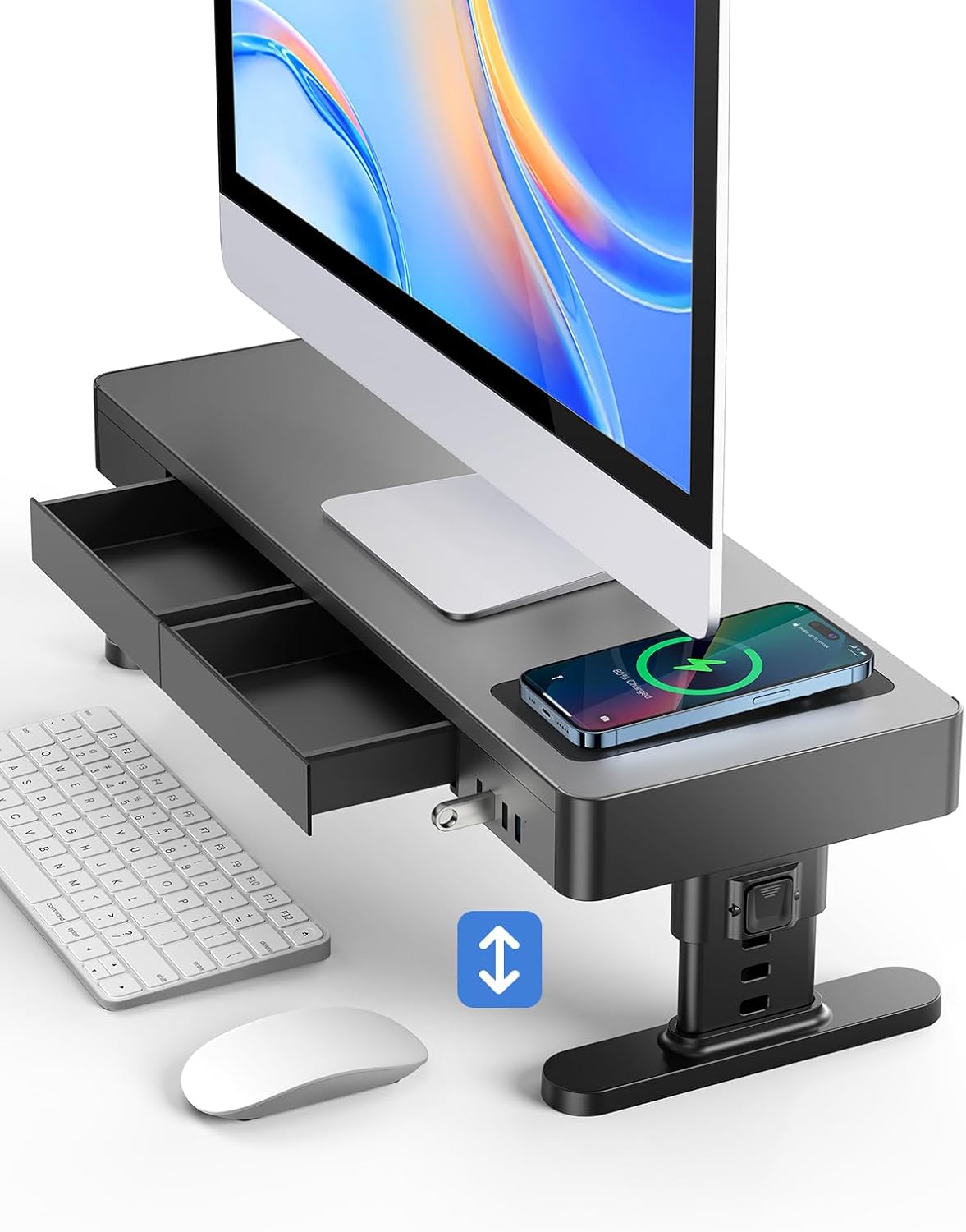 Adjustable Monitor Stand with USB Ports and Phone Charger