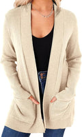 Womens Open Front Cardigan with Pockets - Cozy Classic Knit