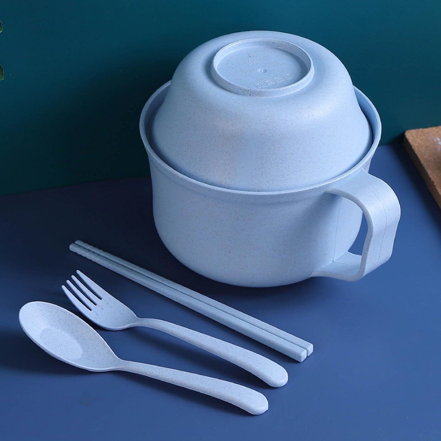 College Ramen Bowl Set w/ Chopsticks, Drainage, Lid & Handle