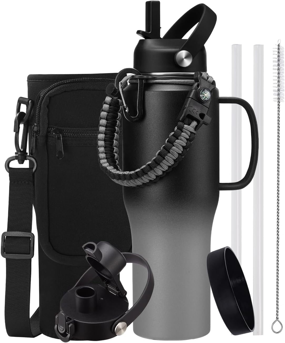 Insulated Water Bottle 32 oz Tumbler with Handle and Straw