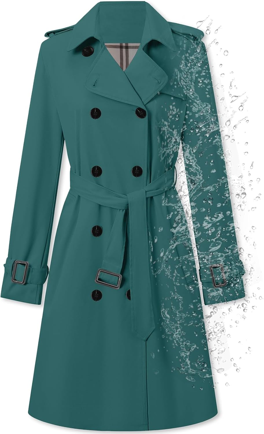 Elegant Women's Double Breasted Waterproof Trench Coat with Belt