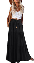 Women Summer Boho Maxi Skirt A-Line Ruffle Tiered High Waist - Flowy