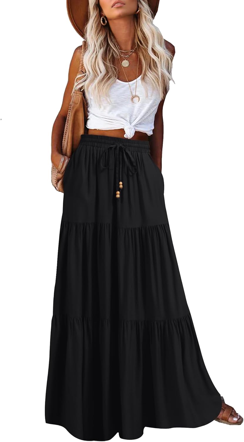 HAEOF Women's Summer Boho Maxi Skirt with Pockets for Style