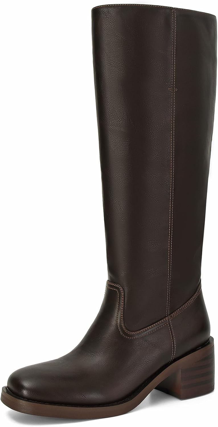 Womens Banana Knee High Boots Comfortable Block Heel Riding Boots