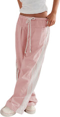 Women's High Rise Wide Leg Pants with Sporty Side Stripe - Slouchy
