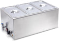 Commercial Grade Bain Marie Buffet Food Warmer - 3 Section Steam Table