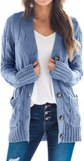 Cable Knit Cardigan Long Sleeve Open Front Button Down - Cozy Fit