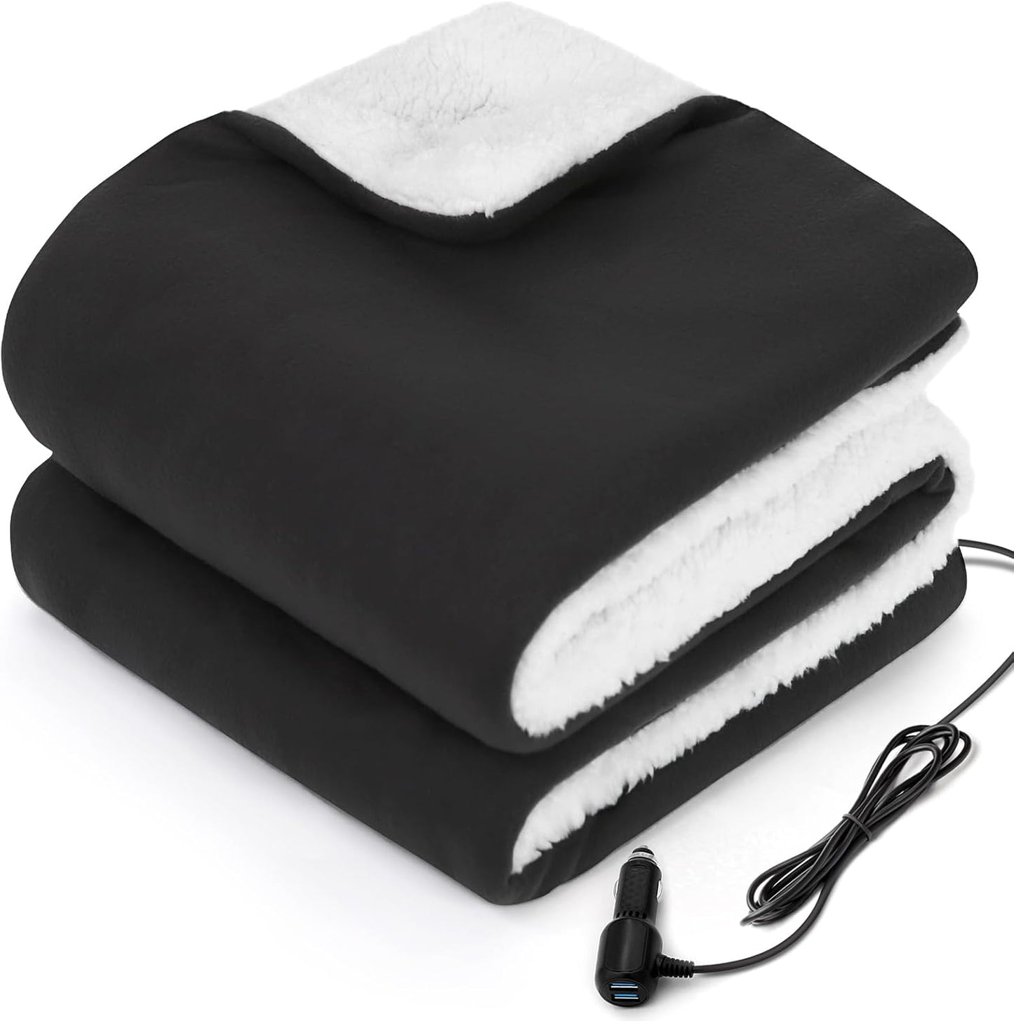 Sealy 12-Volt Heated Car Blanket with USB Ports for Comfort