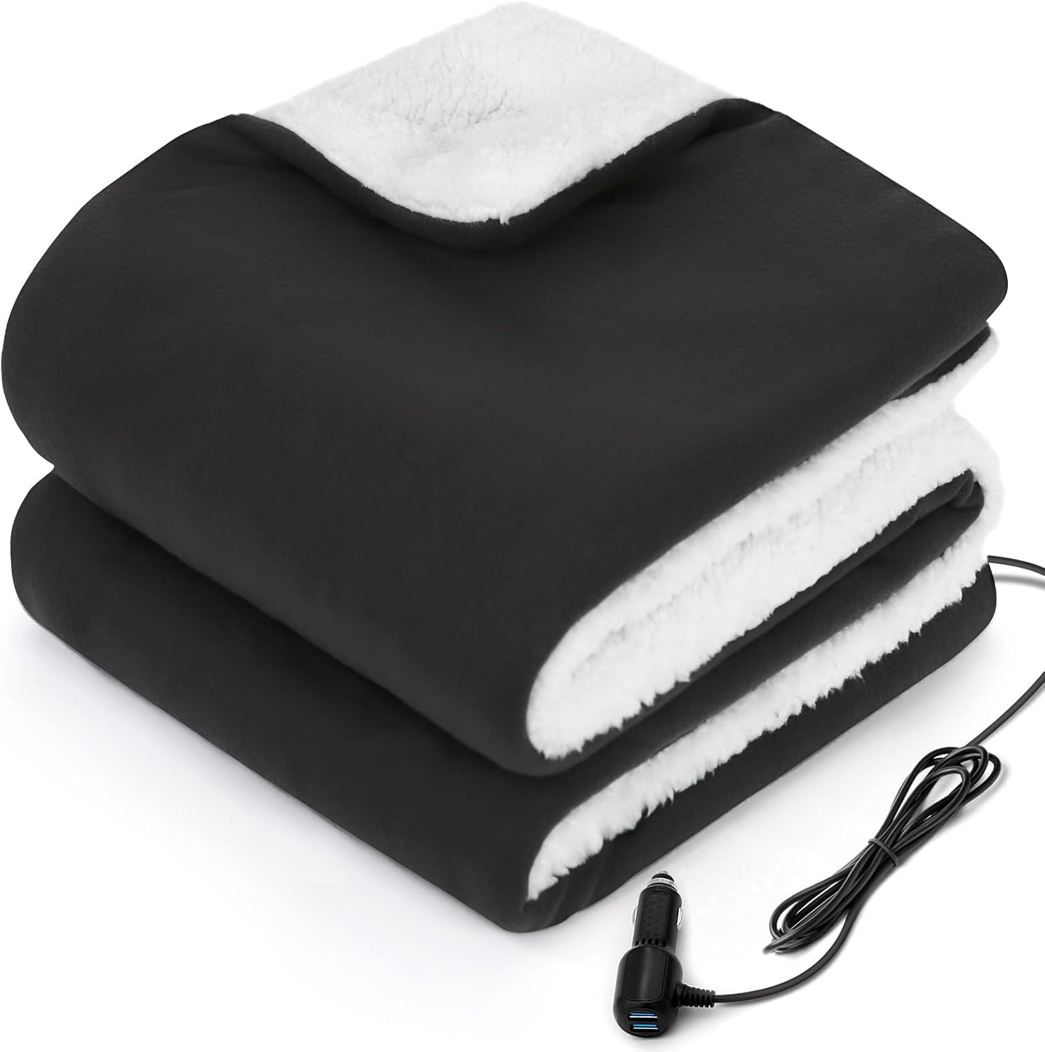 Sealy 12-Volt Heated Car Blanket with USB Ports for Comfort