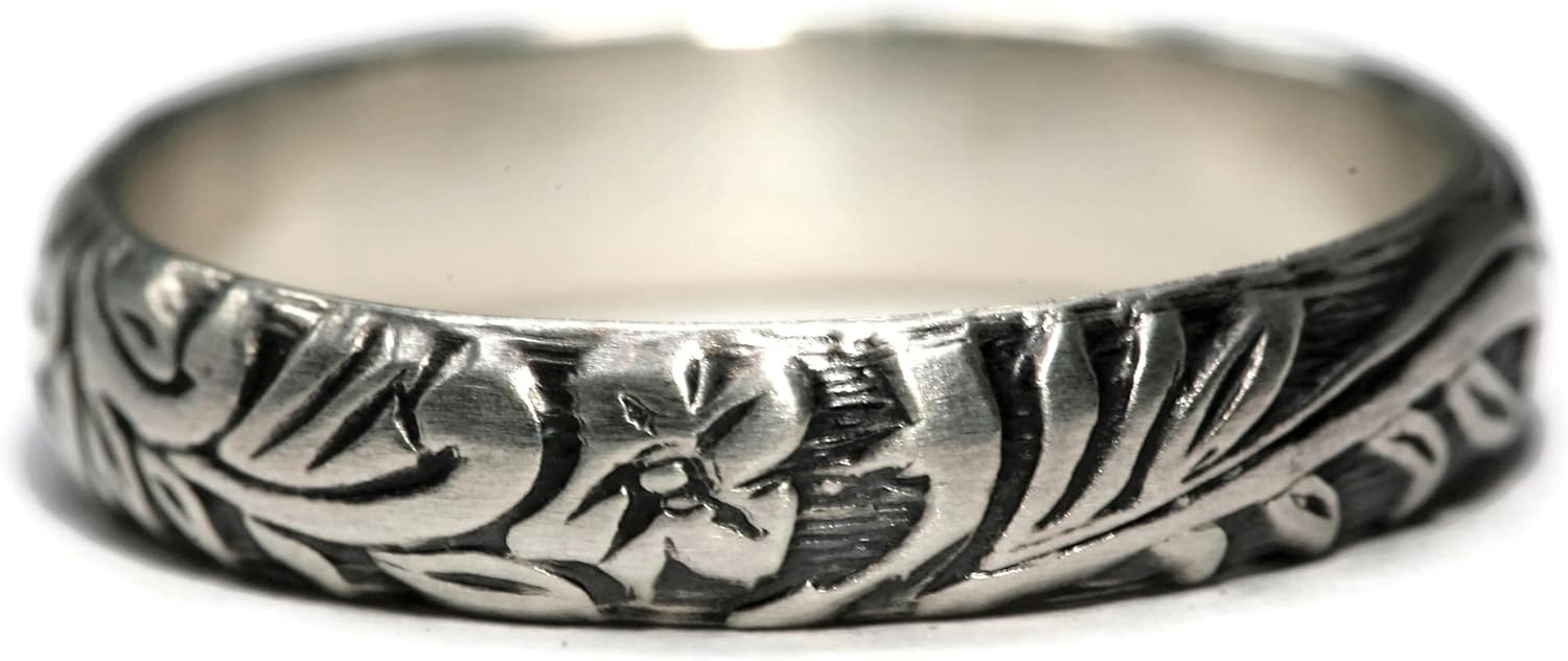 925 Sterling Silver Floral Pattern Band - Handmade Elegance