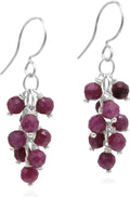 Genuine Gemstone Earrings Cluster Cascade Drop - Elegant Raspberry