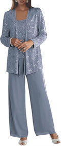 Chiffon 3-Piece Mother of the Bride Pant Suits - Elegant Sequin Set