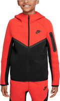 Nike Tech Fleece Big Kids' Full-Zip Hoodie - Black with Crimson