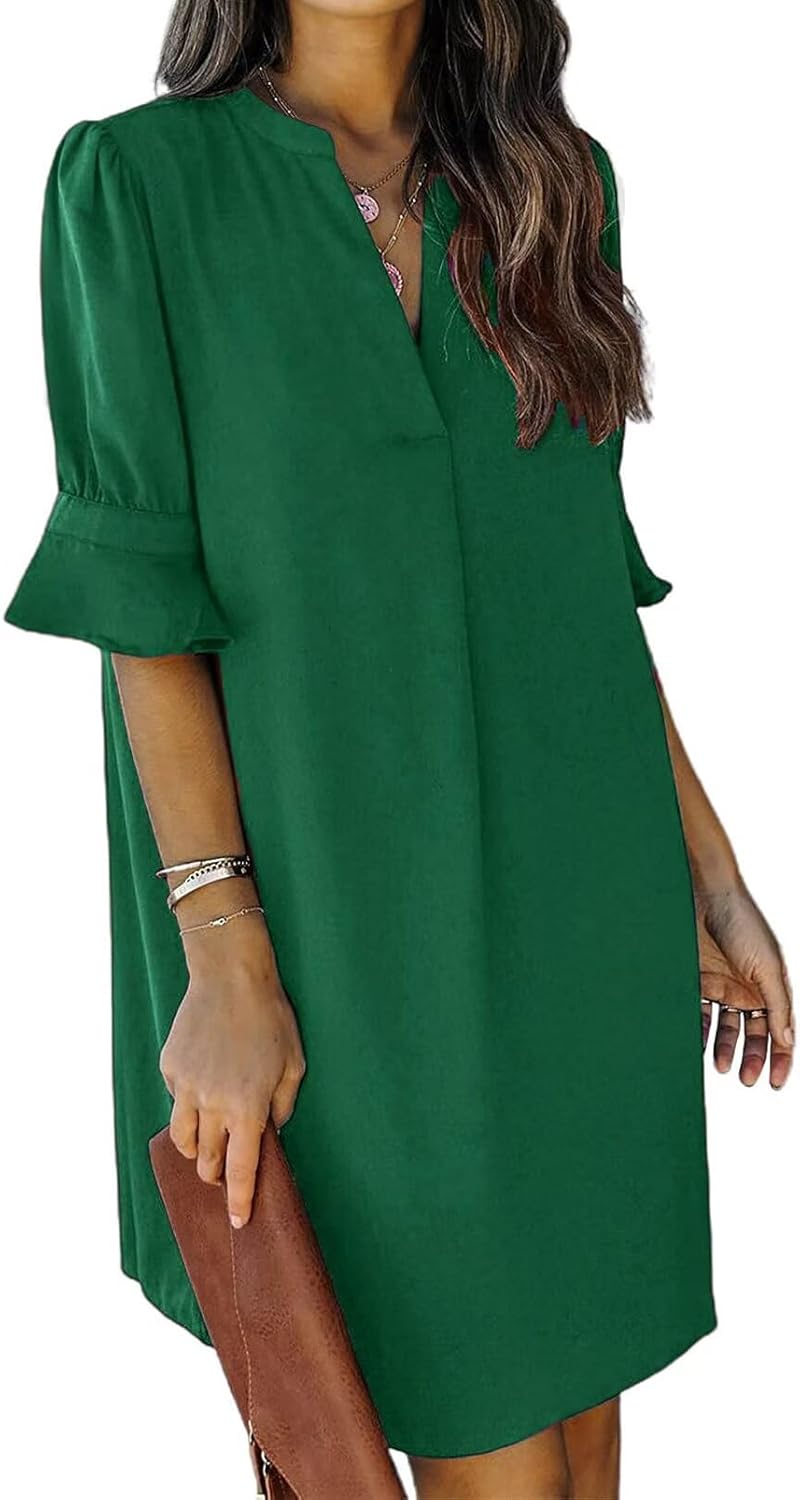 QACOHU Summer Dresses for Women V Neck Ruffle Casual Style