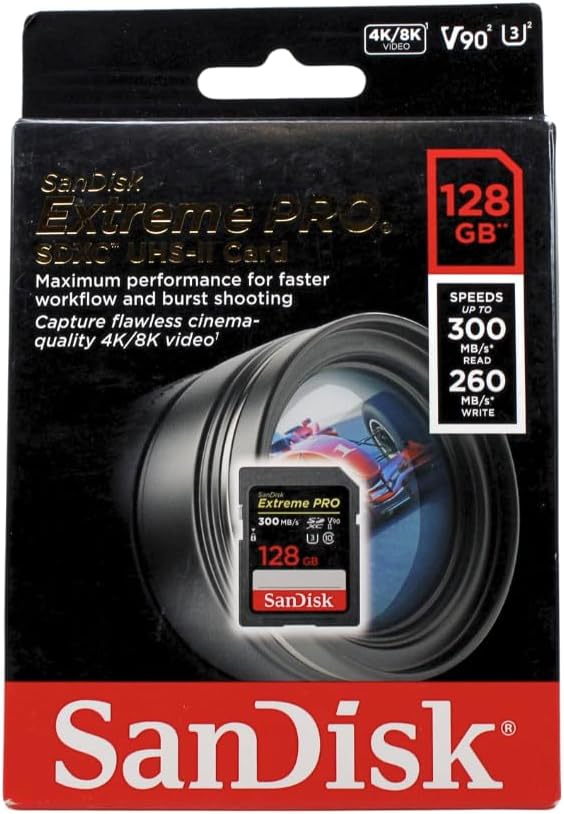 SanDisk 128GB Extreme PRO SDXC UHS-II Memory Card for 8K Video
