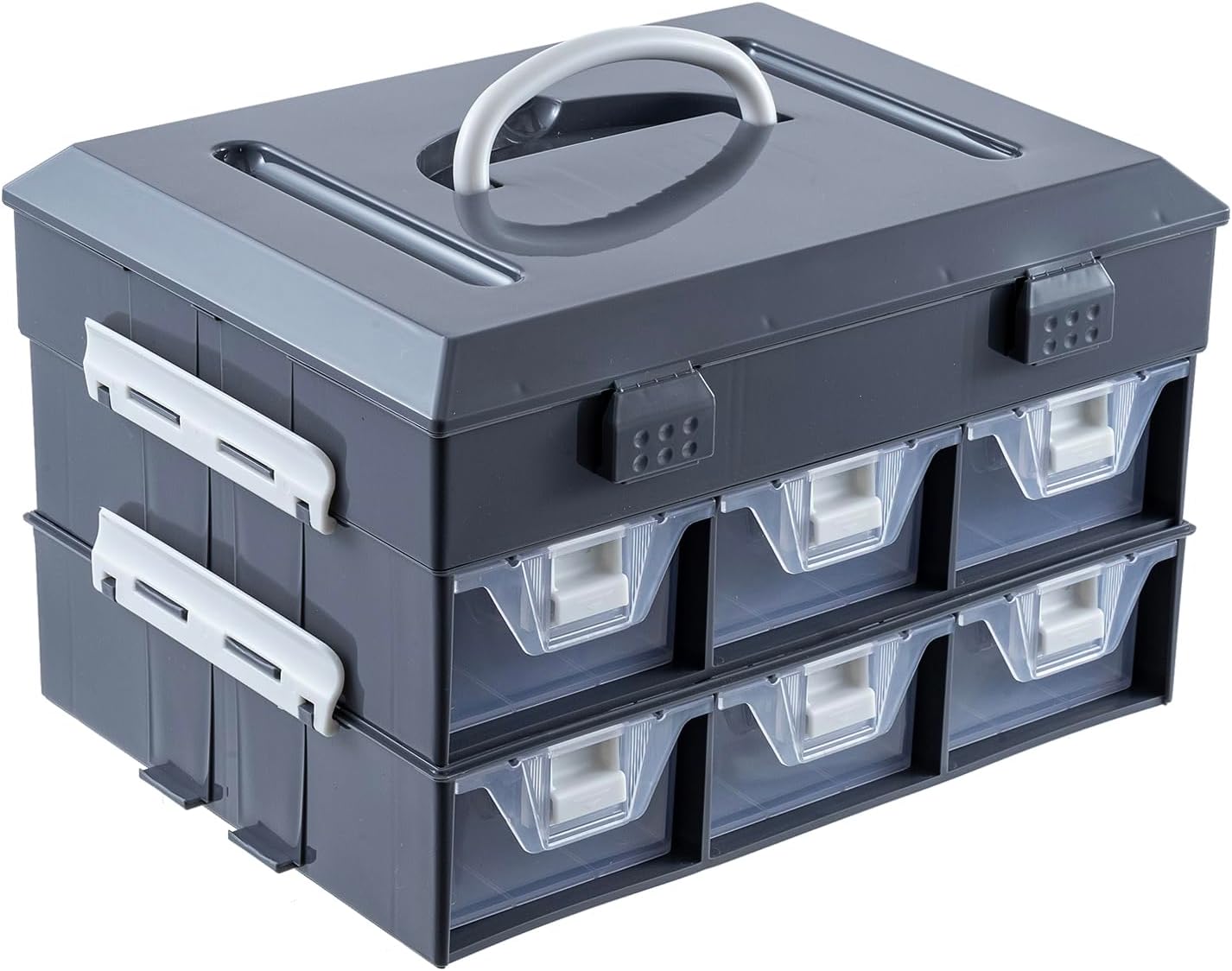 Classic Gray Tool Storage Organizer with 24 Compartments and Drawers