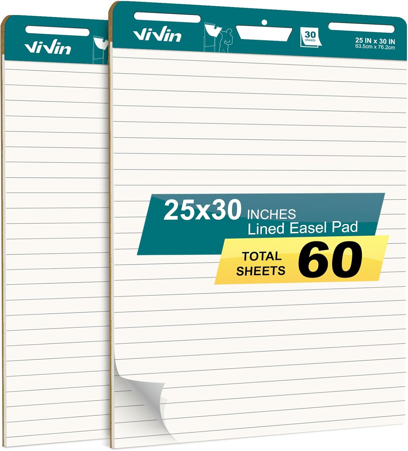 ViVin Lined Sticky Easel Pad for Teachers and Students, 25 x 30 in