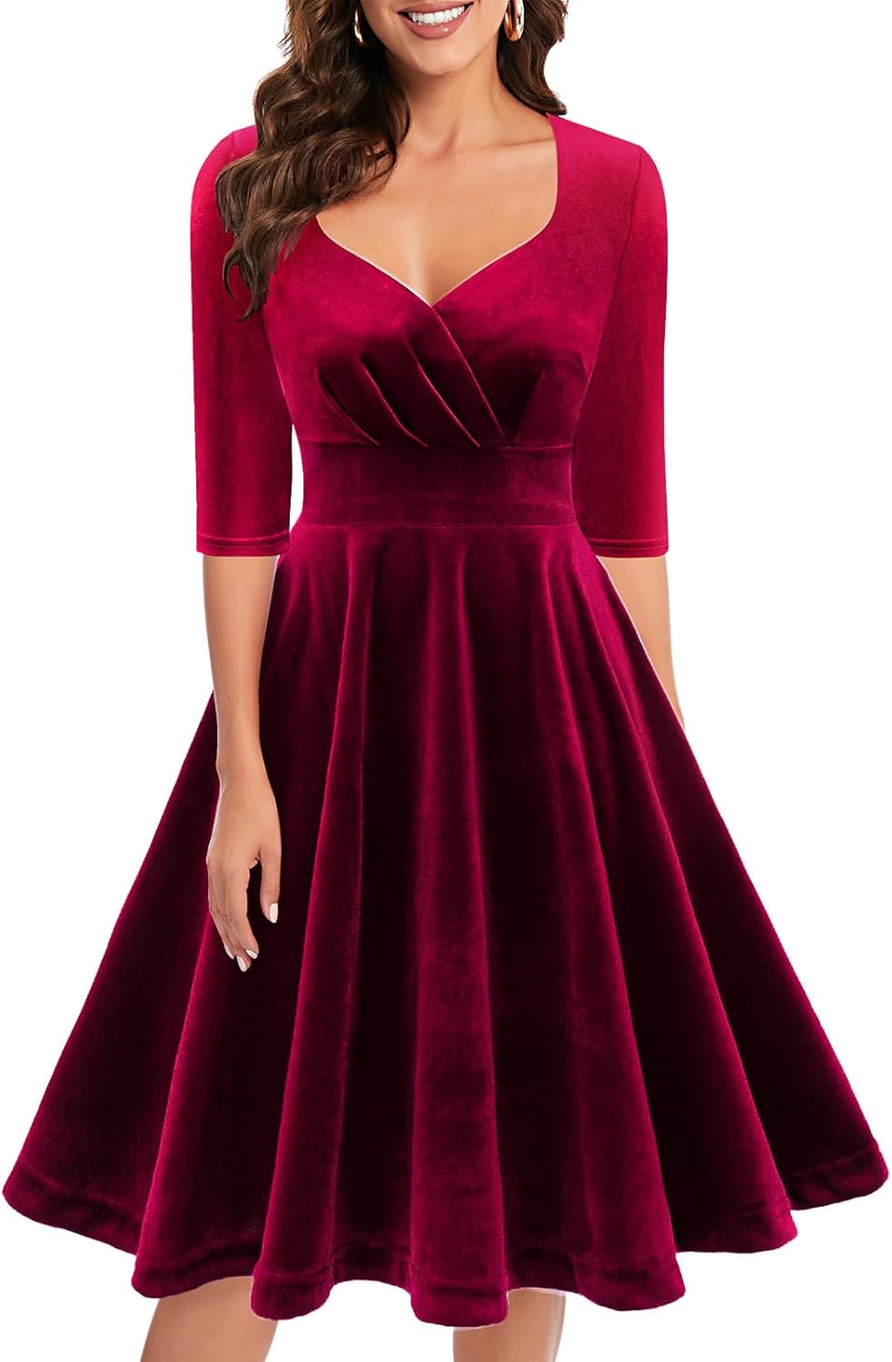 Bbonlinedress Womens Velvet Long Sleeve Midi Dress for Parties