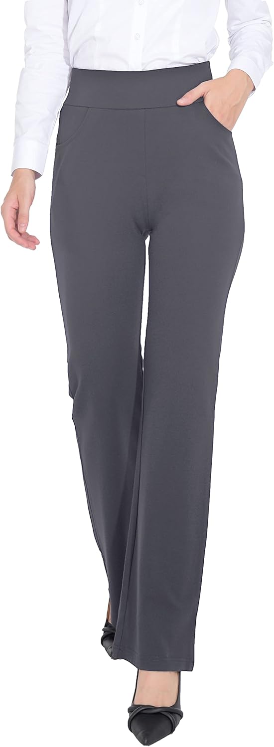 ZTN Women's High Waist Pull-On Dress Pants for Business Casual