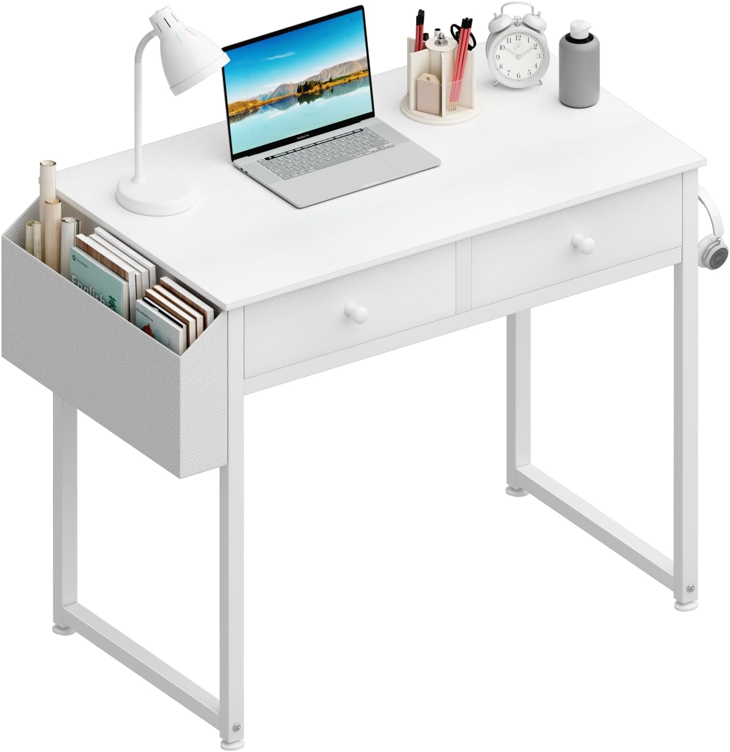 Lufeiya 32 Inch Small White Desk - Space-Saving with Drawers