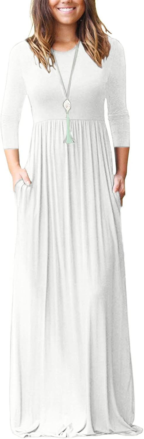 WNEEDU Women's 3/4 Sleeve Casual Maxi Dresses with Pockets