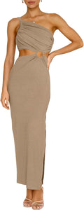 Stylish One Shoulder Sleeveless Maxi Dress for Women