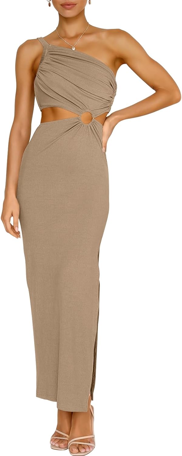 Stylish One Shoulder Sleeveless Maxi Dress for Women