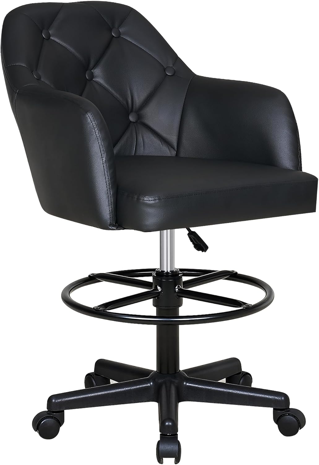 VECELO PU Leather Drafting Chair with Footrest for Comfort