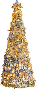 Pre Lit 6ft Pop Up Christmas Tree - Fully Decorated, Flocked Pencil