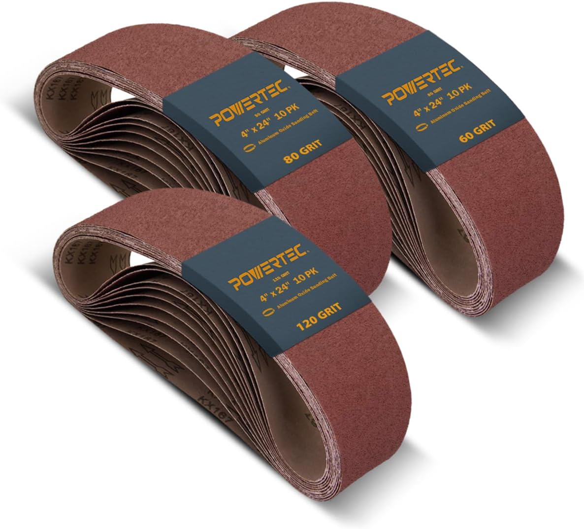 POWERTEC 4 x 24 Inch Sanding Belts for Woodworking and More