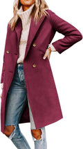 Yousify Womens Notched Lapel Double-Breasted Wool Blend Pea Coat