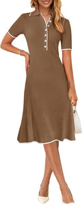 MEROKEETY V Neck Ribbed Knit Midi Dress - Elegant Stretchy Bodycon