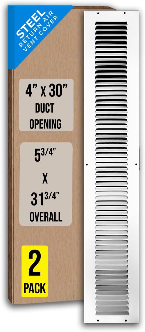 Steel Return Air Grille for 4x30 Duct Opening - 2 Pack