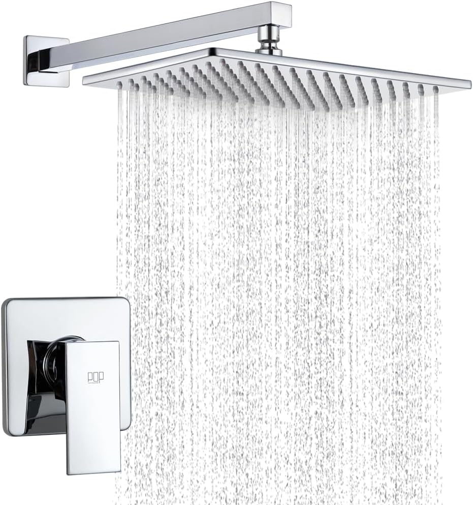 Shower Faucet Set Chrome Rainfall 12 Rectangle Stainless Steel