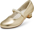 Girls Dress Shoes Low Heels Mary Jane Pumps - Pearl Rhinestone Detail