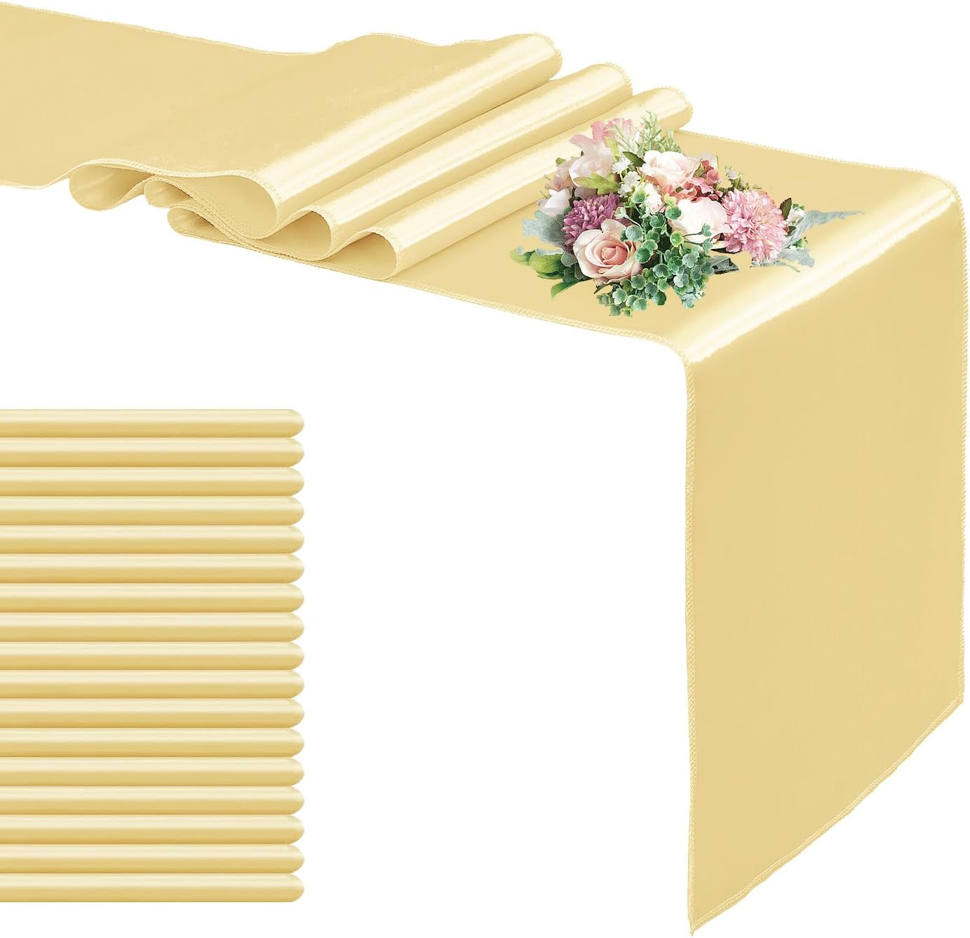 20 Pack Satin Table Runner for Weddings and Parties, Light Gold